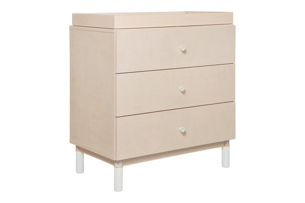 modern Gelato 3-Drawer Changer Dresser  White Color Feet w/Removable Changing Tray In Washed Natural Washed Natural / White